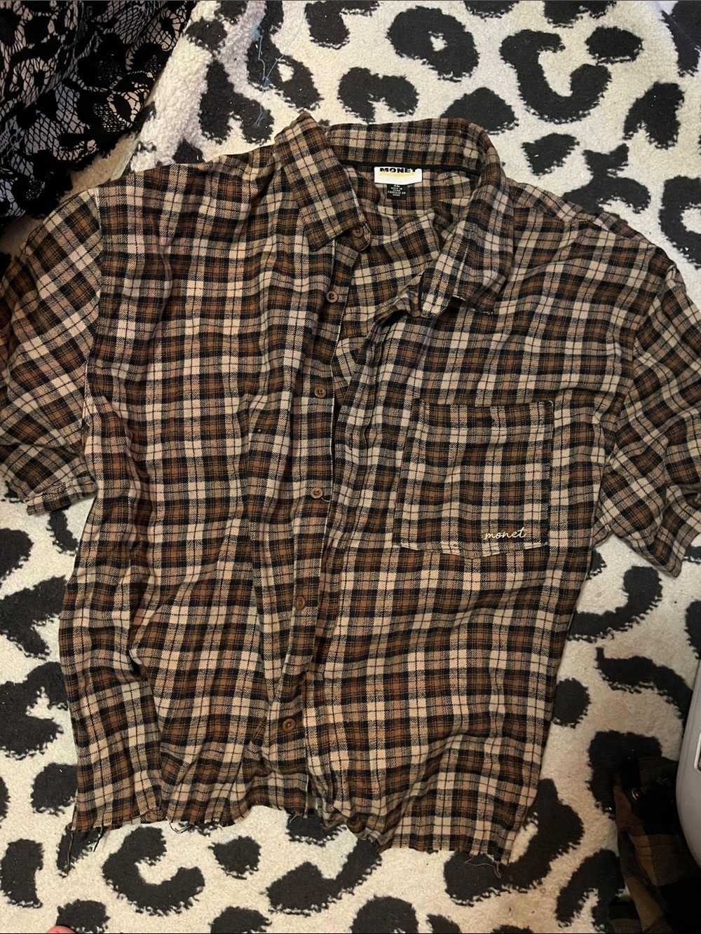 Monet Brown Plaid Short Sleeve Button-Down Shirt